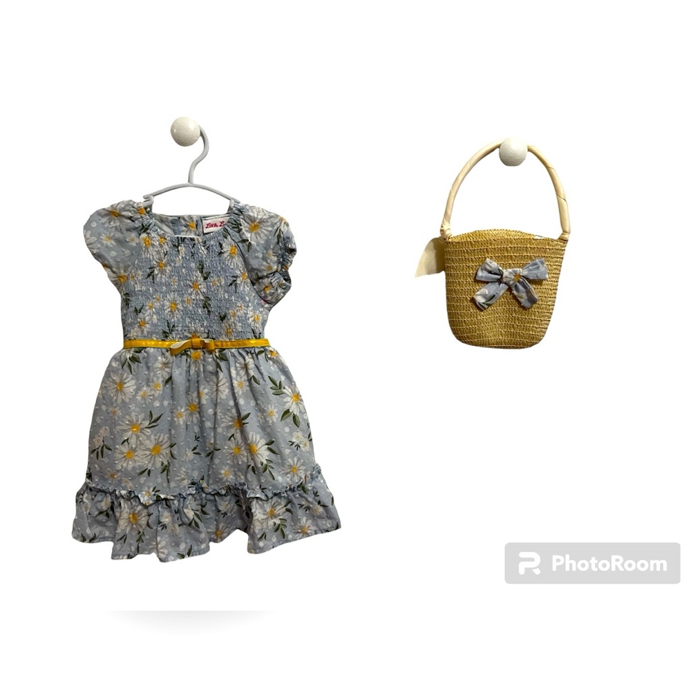 Floral spring dress for toddler with matching purse accessory
